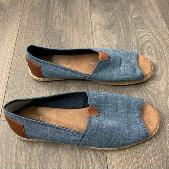 Tom’s Alpargata Espadrilles Shoes Platform Canvas Open toe Chambray Blue Size 8 - Picture 8 of 13